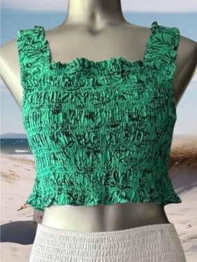 $10 Add-on | Green Smocked Crop Top with Wide Straps